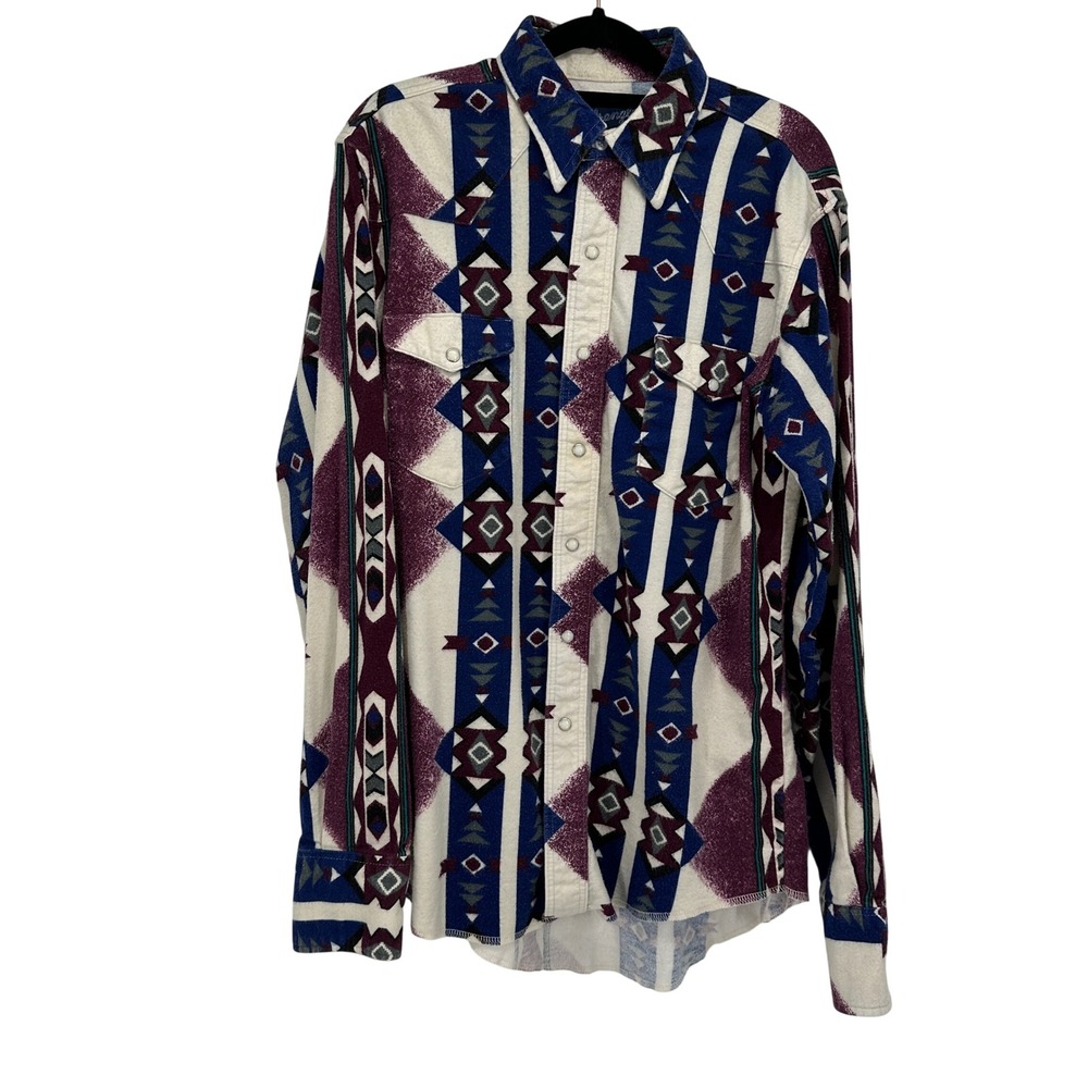 Wrangler Long Tails Western Aztec Flannel‎ Shirt Men's XL Vintage